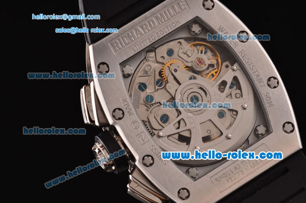 Richard Mille RM011 Swiss Valjoux 7750-SHG Automatic Stainless Steel Case with Black Rubber Strap and Skeleton Dial 1:1 Original - Click Image to Close
